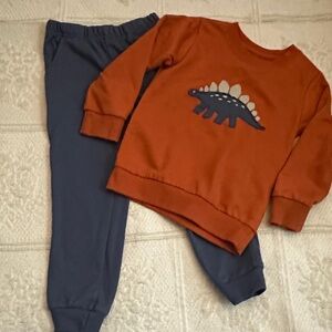 Kids Dinosaur Sweatshirt and Joggers Set - Rust and Navy